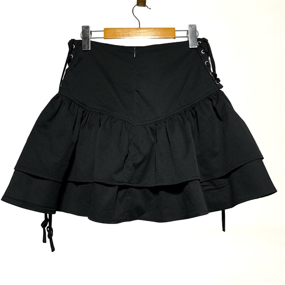 Y2K SHEIN Lace Up Ruffle Mini Coquette Goth Fairy Grunge Balletcore Whimsigoth - Picture 1 of 5